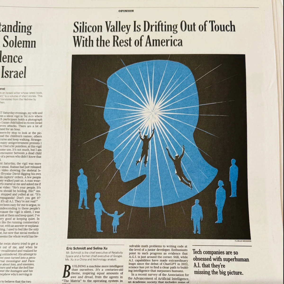 Silicon Valleys Race towards AGI — The New York Times — artwork by Florian Meissner